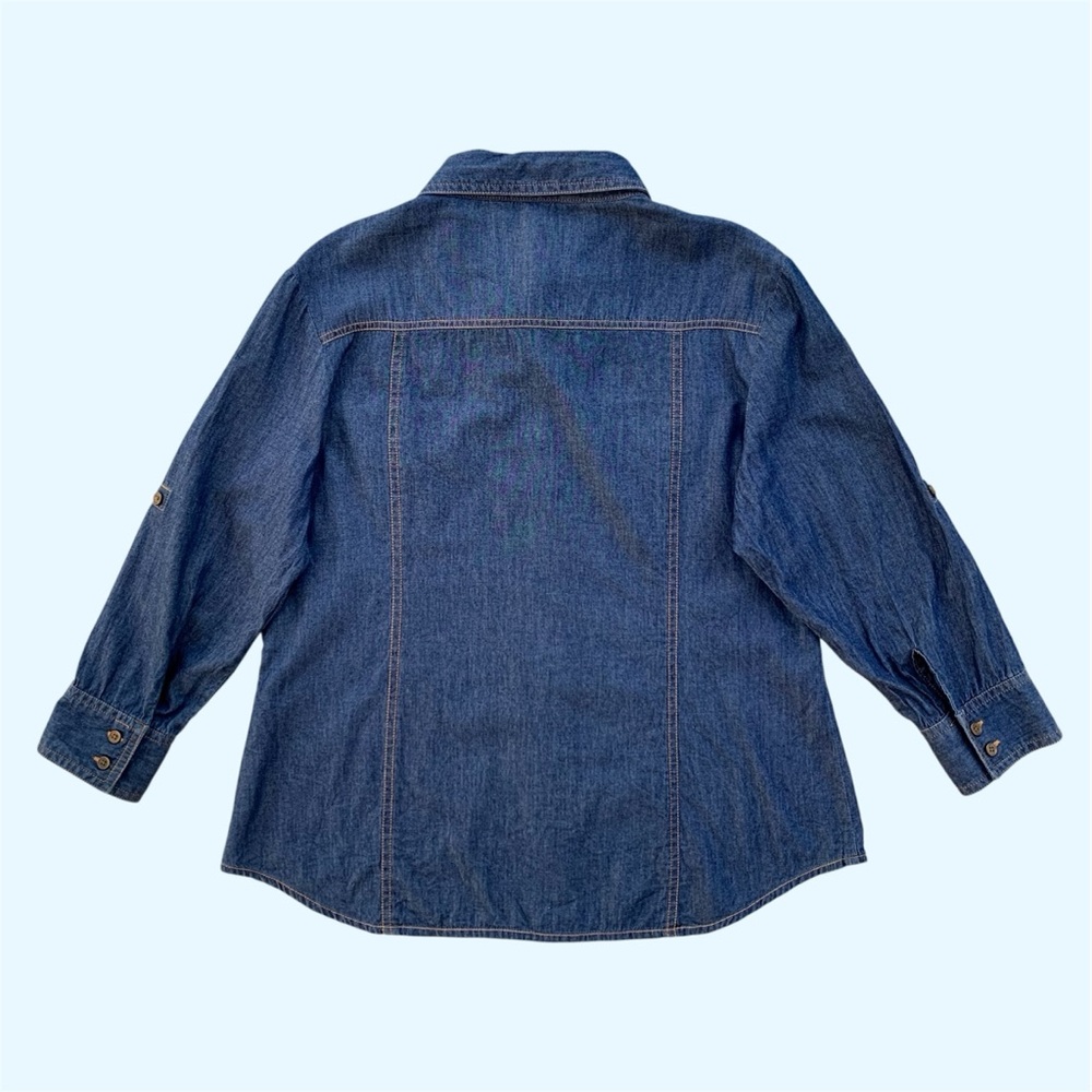 Appraisal Blue Denim 3/4 Length Roll-Up Sleeves Western Shirt ~ Women’s Large - Picture 4 of 7